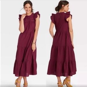 Elegant Plum Ruffle Sleeve Maxi Dress XXL